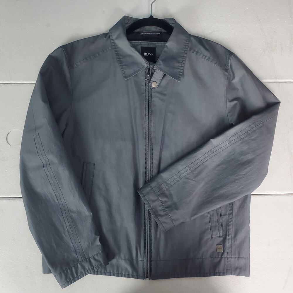 Boss by Hugo Boss Bomber Jacket Gray Lightweight 38R Lined Pockets Luxury Cotton